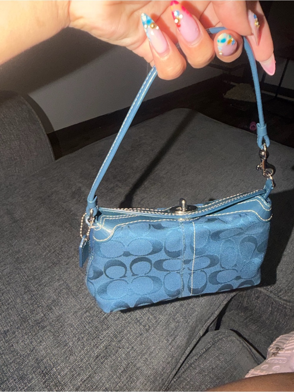 Coach Blue Signature Jacquard Wristlet